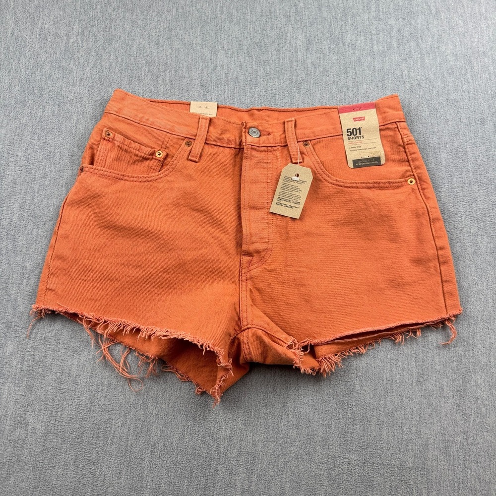 Levis Shorts Womens 31 Orange 501 High Rise Denim Cutoff 2" Pockets Button NWT